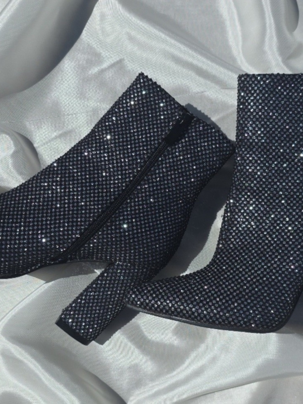 Sparkle Rhinestone Ankle Boots - Black - Designer Runway Sample